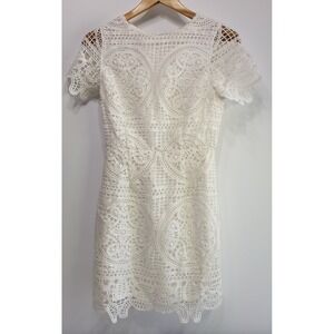 JOA Lace Sheath Dress Womens Small White Short Sleeve Mini Boho